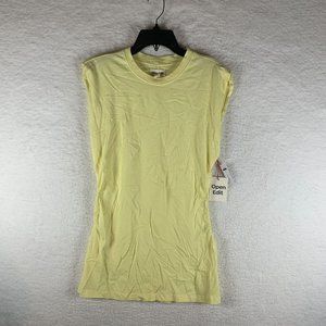 Open Edit Shirt Top Women's XS Yellow Pullover Crew Neck‎ Cotton Sleeveless 6396